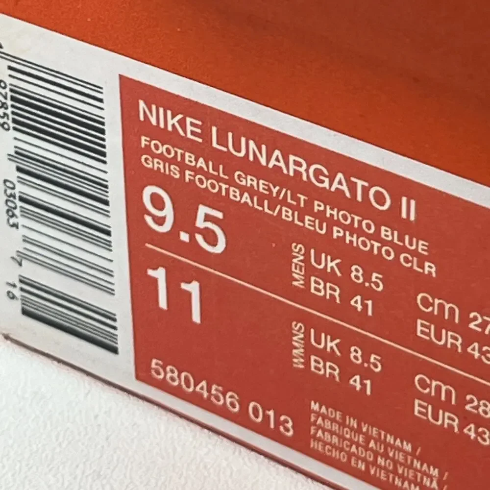 NIKE Sneakers M9.5 W11 Lunargato II Leather Trainer Football Shoes Gray Blue NEW